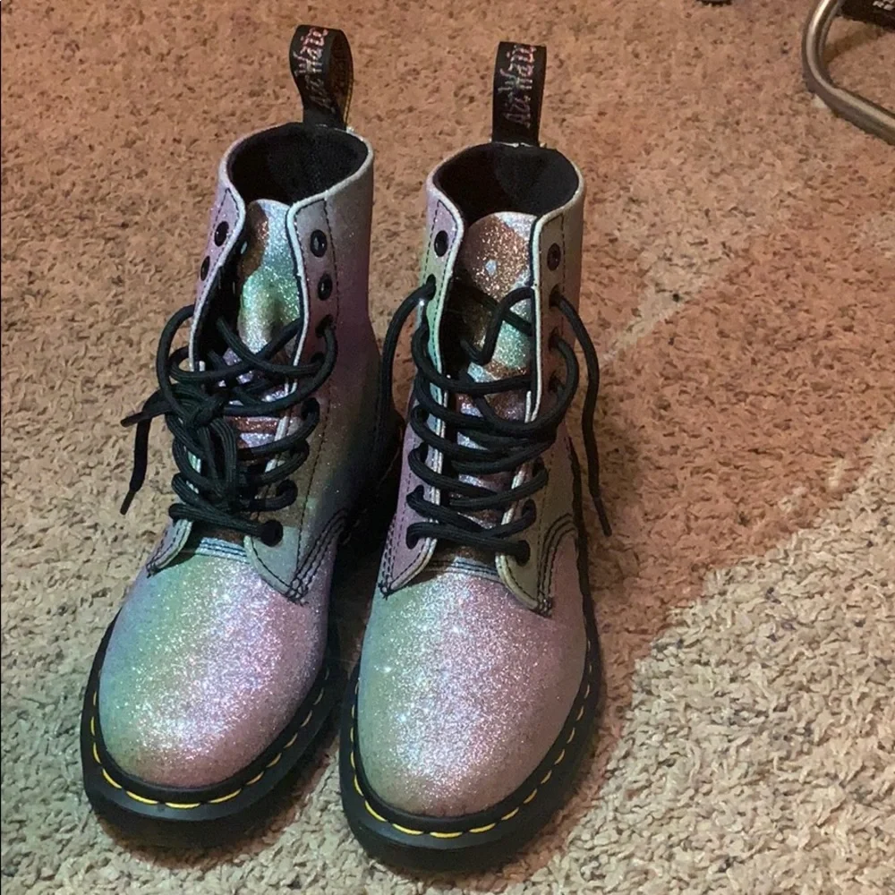Dr. Martens Iridescent Glitter Lace-Up Ankle Boots